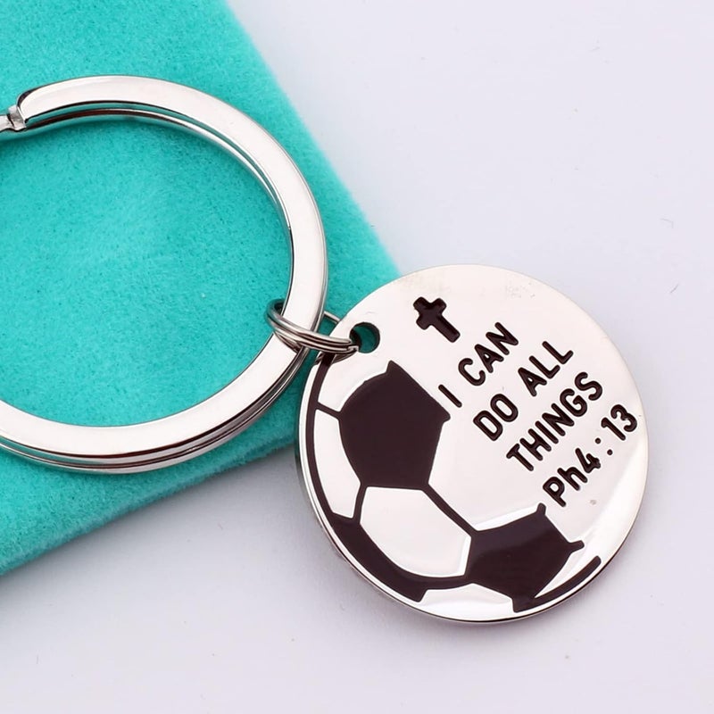 Febremdy Christian Soccer Pendant Necklace Keychain PHIL 4 13 I CAN DO All Things Scripture Jewelry - Image 2
